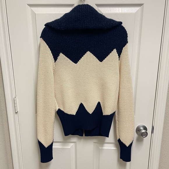 Tory Burch Cream and Navy Zip Front Wool Blend Jacket - Picture 10 of 12